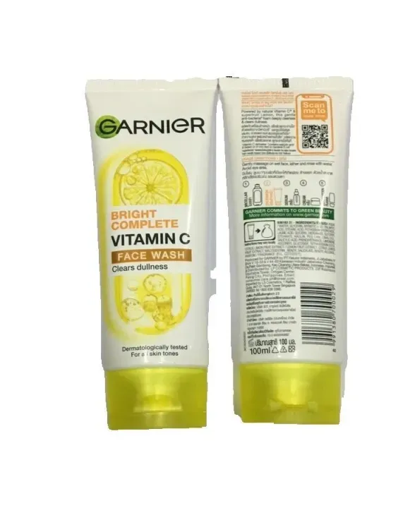 Garnier Bright Complete Vitamin C Face Wash 50/100ml. Ganier Bright Complete Vitamin C Freshwash Foam, Yellow Tube, Available in 2 Sizes.