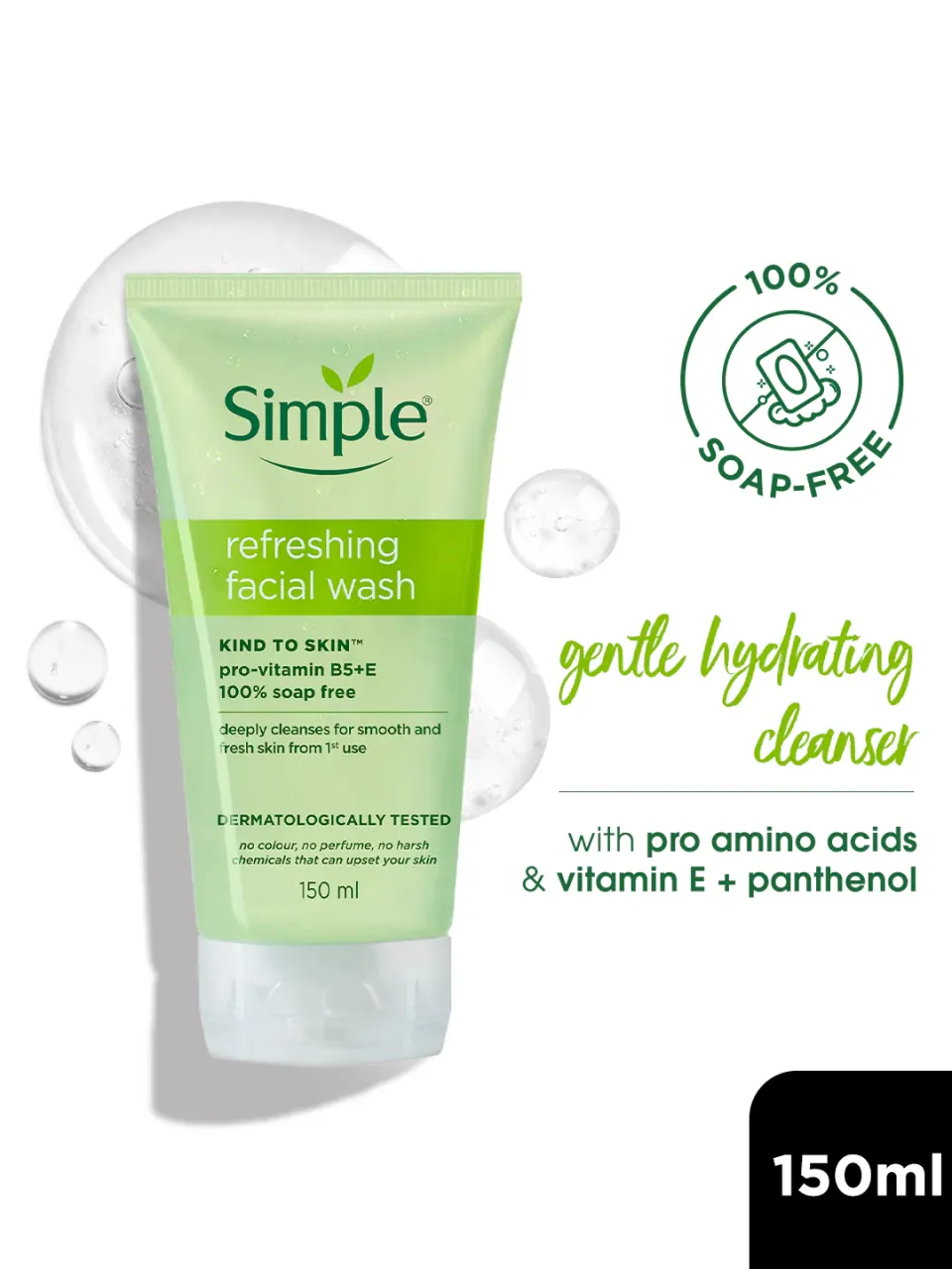 Simple Kind to Skin Refreshing Facial Wash with Vitamin B5+E 150ml